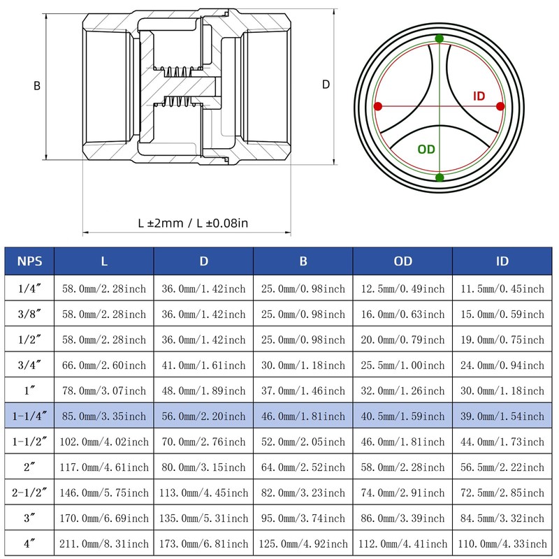 1-1/4" NPT Stainless Steel Spring Check Valve, WOG1000 NPT Thread