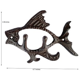 Grace Home Cast Iron Fish Design Wall Hanger Vintage Design Hooks Keys Towels Hook Metal Wall Mounted Heavy Duty Decorative Gift Idea (Single Fish Hook)