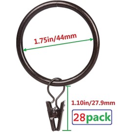 Curtain Rings with Clips Interior Diameter 1.75inch,Fits Up to 1 1/2 Inch Rod (Oil Rubbed Bronze-28pcs)