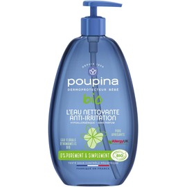 POUPINA - Baby Cleansing Water anti-irritation, Organic, 99% Natural, Fragrance Free, Hypoallergenic - Witch Hazel and Aloe Vera - Vegan, Made in France, 485 mL