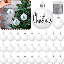 Wettarn 50 Pcs Christmas Ball Ornaments with Lid Rope Plastic Hanging Christmas Fillable Balls Ornament for DIY Crafts Christmas Tree Xmas Party Wedding Home Decoration(White Matte Style,2.36 Inch)