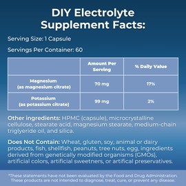 DIY Electrolyte | 99 mg Potassium and 50 mg Magnesium Citrate Per Cap in Bioavailable Forms
