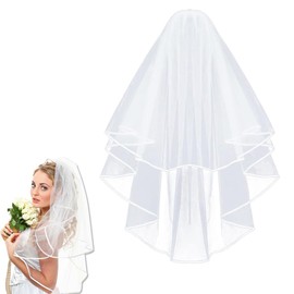 FENQURO Bridal Veil, Veil, Short Bridal Tulle with Comb Tulle Bridal Wedding Short Veil Ribbon Edge Bridal Veil for JGA Hen Party Wedding Veil Hen Party