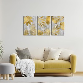 AoArtWZ Gold Leaves Canvas Wall Art Golden Plant Pictures Print Artwork Botanical Boho Home Decor