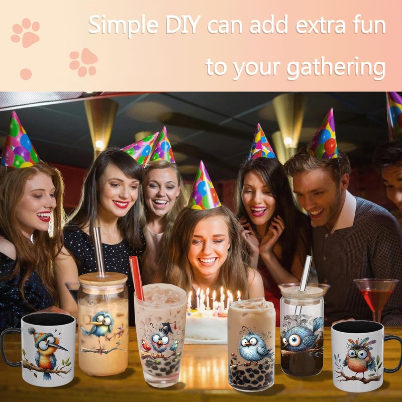 UV DTF Cup Wrap - 12 Sheets Funny Birds on