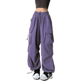TSMNZMU Womens Baggy Cargo Pants Casual Hiking Trousers Loose Fit Parachute Pants Y2K Hight Waist Mutil Pocket Trousers Purple