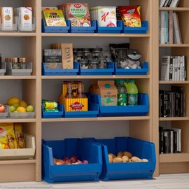 Akro-Mils 30124 Plastic Shelf Bins, Heavy Duty Storage Bins for Garage, Closet, and Drawer Organization, 24-Inch x 4-Inch x 4-Inch, Blue, 12-Pack