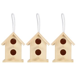 Wooden Bird House, Pack of 3 Mini Hanging Decorative Birds Resting Place Bird Box Bird Nest Outdoor Hanging Bird Feeder Decoration Kit Children's Craft Set Nesting Box Bird House Weatherproof Garden