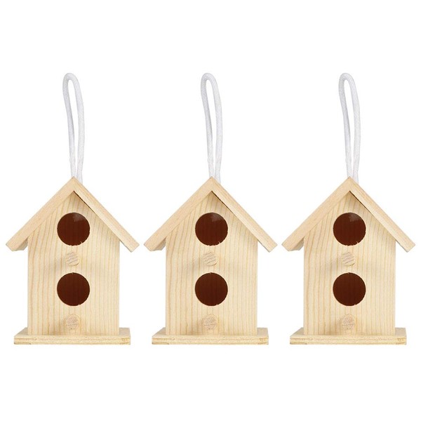 Wooden Bird House, Pack of 3 Mini Hanging Decorative Birds