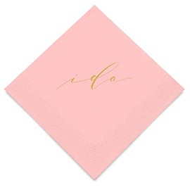 Weddingstar 3-Ply Gold Foil Cocktail Napkins Classic Pink - I Do