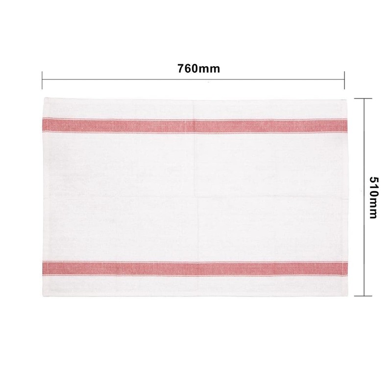 Vogue Heavy Thick and Absorbent Red Tea Towel Cloth, White