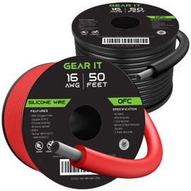 GearIT 16 Gauge Silicone Wire 600V (Black | Red - 50 Feet Each) 16AWG Tinned OFC Oxygen Free Copper Stranded Soft Flexible Wires for Primary, Electrical, Car/Auto, Trailer, Amp - 16ga 50ft