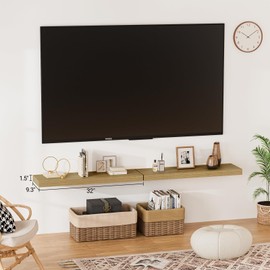 Heimlove 32 Inch Floating Shelves for Wall,Oak 9.3" Deep Floating Shelf Set of 2,Wall Mounted Shelves for Bathroom Bedroom Living Room Kitchen Office,Shelf for Books Storage Room,Home Decor