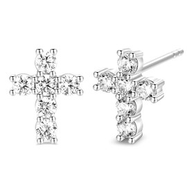 TRUMIUM Cross Earrings for Men Women 925 Sterling Silver Hypoallergenic Silver Gold Stud Earrings White Cubic Zirconia Earrings Studs