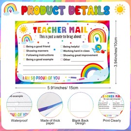 Pasimy 200 Pcs Teacher Mail Cards for Students Positive Notes to Parents from Teacher Mail Cards Classroom Happy Good Behavior Postcards Brag Student Preschool Kindergarten(Rainbow,Boho)