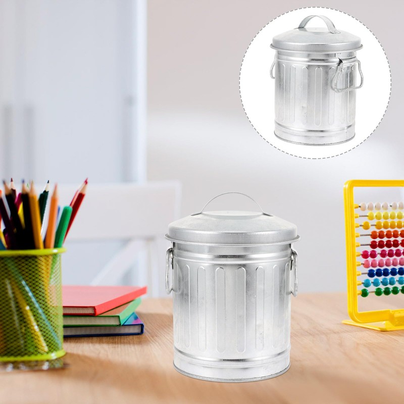 OHPHCALL Mini Trash Can with Lid Bucket Shaped Galvanized Garbage