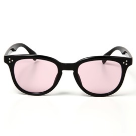 What Say Boston Frame Color Lens Sunglasses with Asian Fit Trend UV400 Soft & Hard Case (Light Pink/Black)