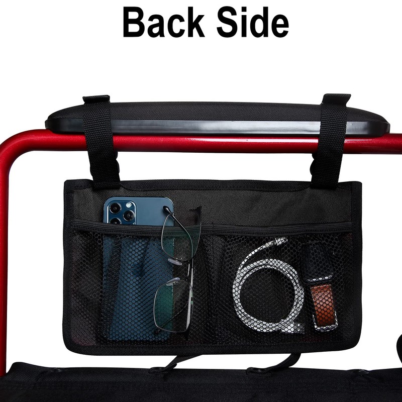 Wheelchair Side Organizer Storage Bag Armrest Pouch with Cup Holder