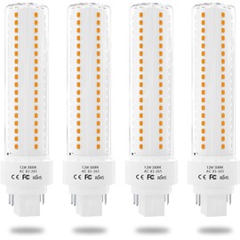Lustaled Gx24 4-Pin Base LED Bulb, 12W G24q PL-C Horizontal Recessed Light 26W CFL Lamp Equivalent for Kitchen Light Pendant Lamp Dining Room, Warm White 3000K, 4-Pack (Remove/Bypass The Ballast)