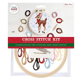 Simply Make Cross Stitch Kit - Retro Deer Design for Kids and Adults, Including Hoop, Embroidery Thread, Fabric and Needle - Perfect for Adult Crafts and Beginners - Starter Cross Stitch Craft Kit