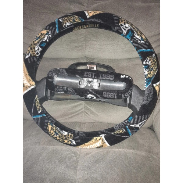Custom JACKSONVILLE JAGUARS PENNANTS FLEECE STEERING WHEEL & REAR VIEW