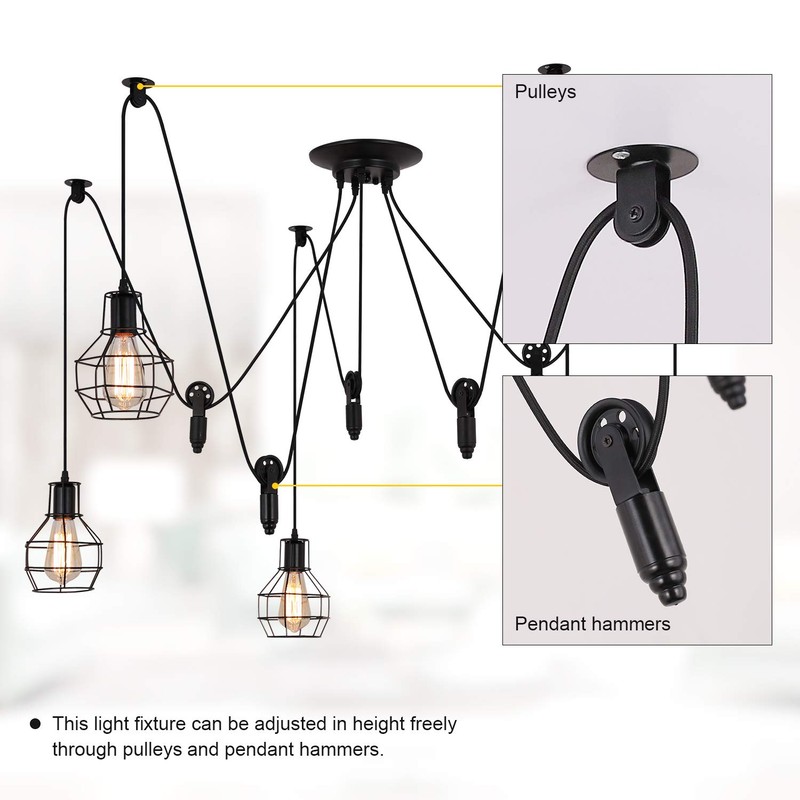 Industrial Pendant Lighting 5 Heads, Adjustable DIY Vintage Style Spider