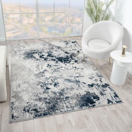 LUXE WEAVERS Modern Abstract High Low Texture Area Rug,Blue,6'X9'
