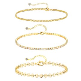 NOMOKOS Ankle Bracelets for Women, 14K Gold Plated Anklets for Women Waterproof Disc Cuban Tennis Rhinestone Link Anklets Set for Summer Beach Layered Foot Anklet Bracelets Gold Jewelry Gift