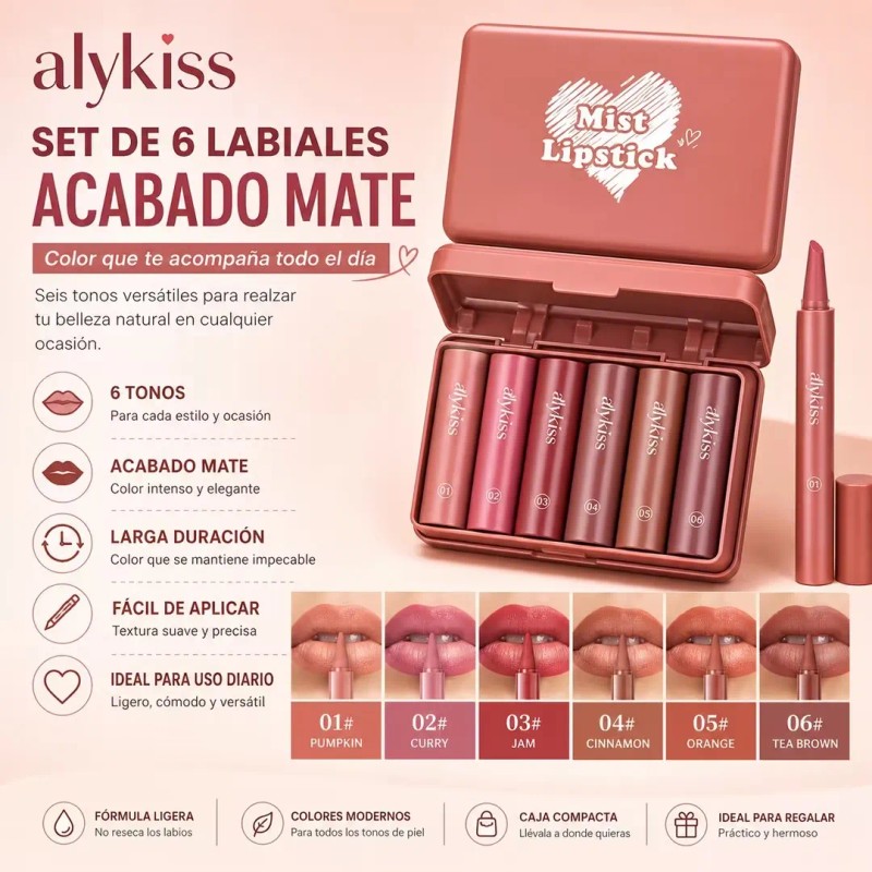 Set De 6 Labiales Labial Mate Labial A Prueba De