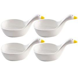 WAIT FLY 4pcs White Porcelain Sauce Dipping Bowl, 4-Inch Appetizer Plate Seasoning Dish, Stackable, Cute Duck Shape