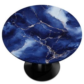 oooJHooo Round Fitted Tablecloth with Elastic, Blue Marble Decor Round Tablecloths Wipeable Waterproof Table Cover Indoor Outdoor Circle Cover for Dining Kitchen Patio Camping Picnic, 45"-50"