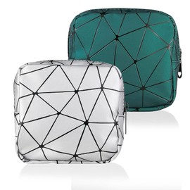 2 Pcs Period Bag, Small Sanitary Napkin Storage Bag,Mini Makeup Bag, Small Pouch for Panty Liners,Makeup Bag Portable Organizer for Teen Ladies Women Girls Gifts (White and Green)