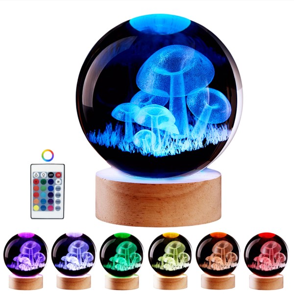 DIGFPWT 3.15 inch Mushroom Crystal Ball lamp,3D K9 Mushroom Crystal