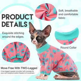 Sphynx Cats Clothes Cat Turtleneck Cotton Sweater Pullover Kitten T-Shirts with Sleeves Cat Pajamas Jumpsuit for Sphynx Cornish Rex, Devon Rex,Small Dog