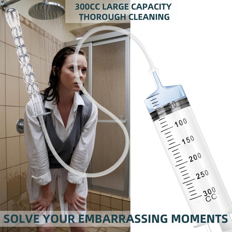 AZREKV 300ML Enema Syringe Cleaning Douche System，Travel Enema Kit for