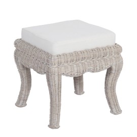 JONATHAN Y VSL1000C Rowan 19.7" Bohemian Designer Woven Rattan/Wood Ottoman Vanity Stool, White Cushion Seat with Gray White Wash Binded Base, for Living Room, Bedroom, Entryway, Foyer