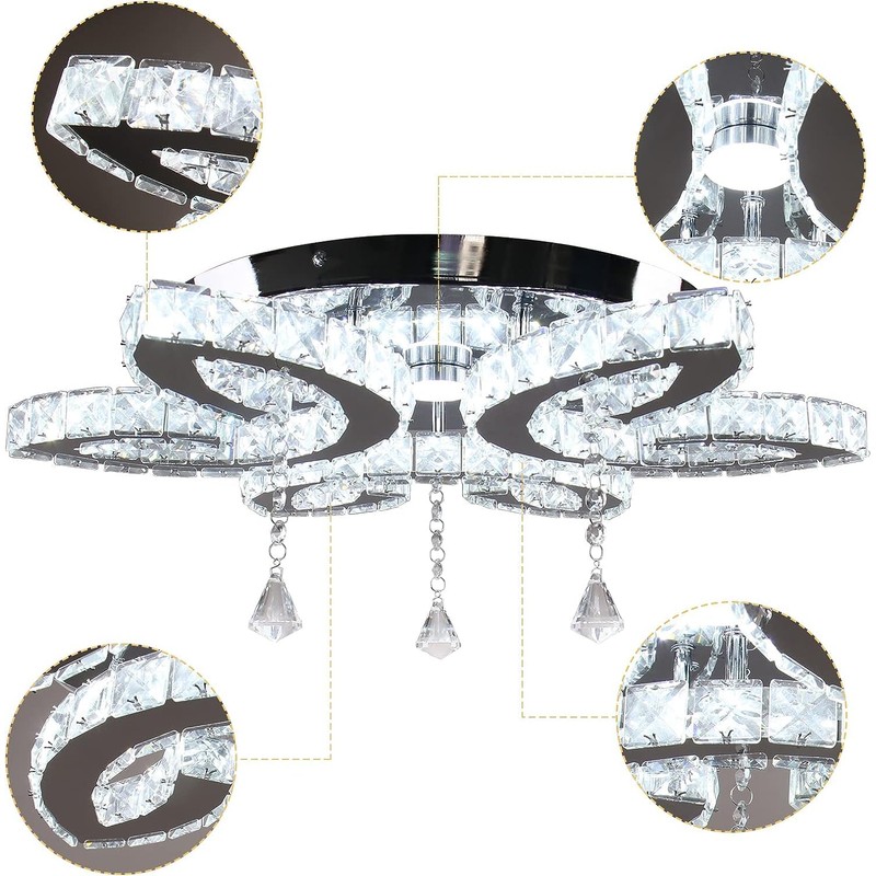 FRIXCHUR 20.4" Crystal Ceiling Light Modern LED Crystal Chandeliers Large