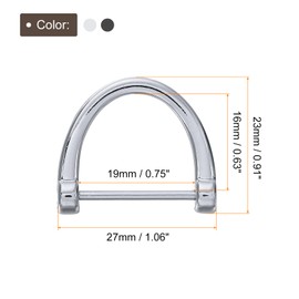 sourcing map D-Rings Screw in Shackle, 6Pcs 0.63 Inch Zinc Alloy Horseshoe U Shape D Ring Buckles with Screwdriver for Purse DIY Leather Craft Keychain, Silver/Black