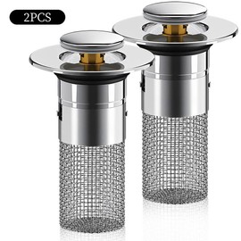 Bathroom Sink Drain Strainer, Sink Drain Stopper Hair Catcher, Pop Up Bathroom Sink Stopper with Removable Stainless Steel Filter Basket, Sink Stopper for Universal Bathroom Kitchen Basin Sink - Color: 2 PCS
