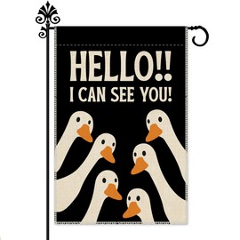 Hello I Can See You Garden Flag, 12 x 18 Inch Double Sided Silly Duck Yard Garden Lawn Patio Court Decor Flag, Humor Surveillance Sign, Security Awareness Gifts for Neighbor Friend Goose Lover