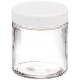 JG Finneran D0084-4 Clear Borosilicate Glass Short Straight Sided Standard Wide Mouth Jar with White Polypropylene Closure, Unlined, 58-400mm Cap Size, 4oz Capacity (Pack of 24)
