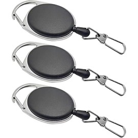 3 Pieces Retractable Carabiner Key Chain Multitool CarabinerStrong Carabiner Belt Loop Clip Key Ring Heavy Duty Holder Reel Retracting Stainless for Men Women Outdoor Camping (Black)