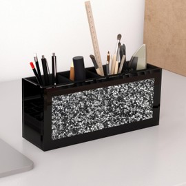 blingworld Pencil Holder for Desk, Black Mirrored Pen Holder with Crushed Diamond Crystals, 4 Compartments Pen Organizer, Perfect for Office, Home, or Gift Giving