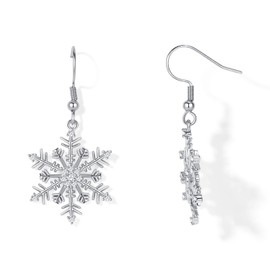 TIZU Snowflake Earrings for Women Christmas Earrings Cubic Zirconia Sparkle Hook Dangle Drop Earrings Christmas Jewelry Gifts (Style-1)