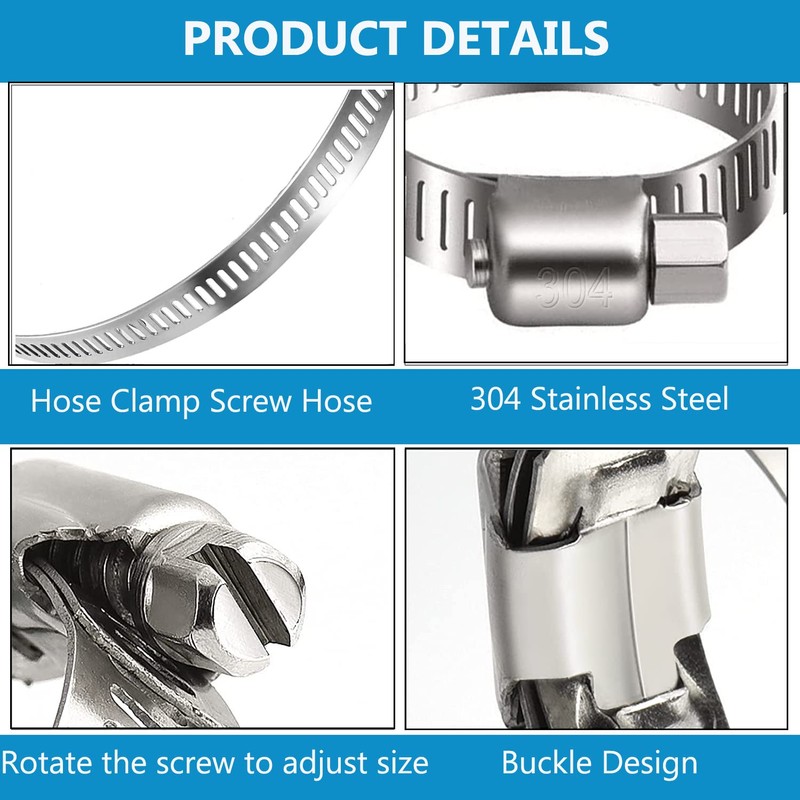 Litensh Set of 6 304 Stainless Steel Hose Clamps Set,