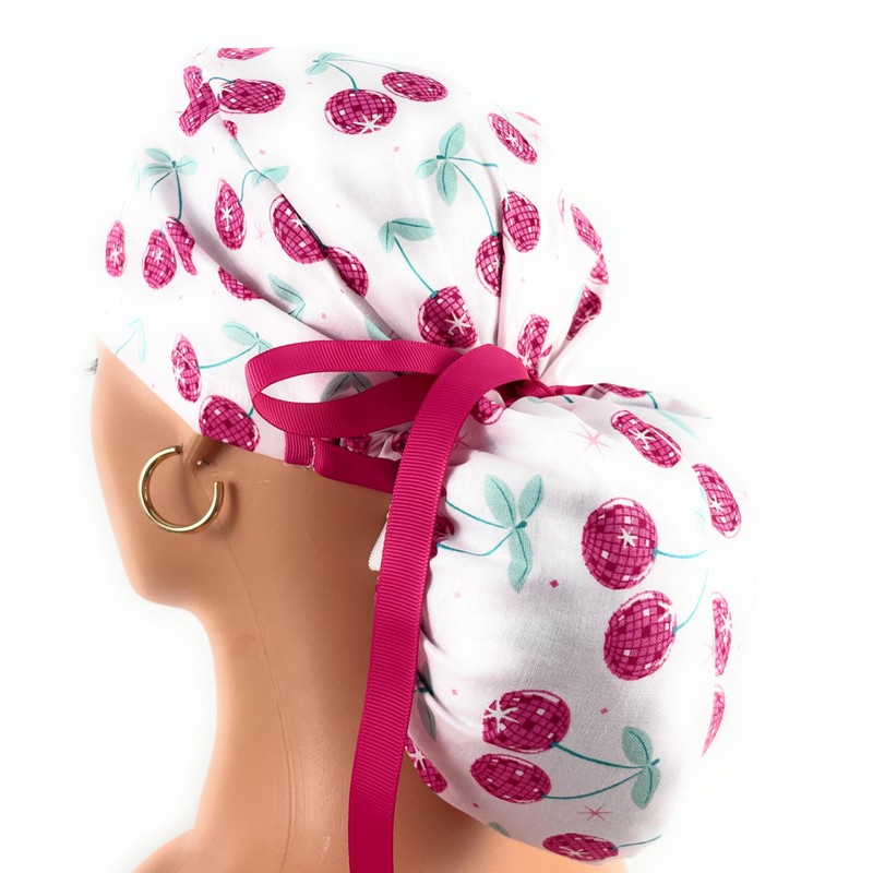 Ponytail Medical Scrub Cap – Disco Cherries – Dr. Hats,