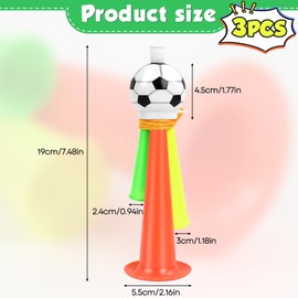 Vuvuzela Football Horn, Pack of 3 Vuvuzela, Loud Football Fan Horn, Fan Bun Football, Small Football, for Children, Football Fans, for Football Theme Party, World Cup, Random Colour (19 cm)