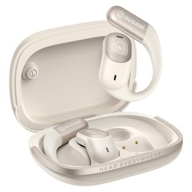 BUGANI 2025 Bluetooth 5.4 Open Ear Headphone with Dual-Mic ENC Wireless Earbuds,360 Head-Tracking Spatial Audio, 56HRS Playtime,IPX5 Water Resistance for Sport and Workout (White)