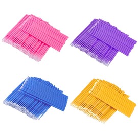 Pack of 400 Disposable Micro Brushes Eyelash Extensions, Micro Applicators Brush Head Bendable Ultra Fine, Micro Brushes for Eyelash Extension, Lashes Graft, Makeup, Oral Care (Purple + Blue + Pink +