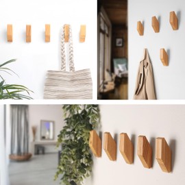 TOROS store Set of 5 Wood Wall Hooks - Modern Light Wooden Coat Hooks for Hanging, Coat Hooks Wall Mounted, Decorative Hooks, Hook Rack, Bag Hooks, Hat Hooks for Wall, Backpack Wall Hook